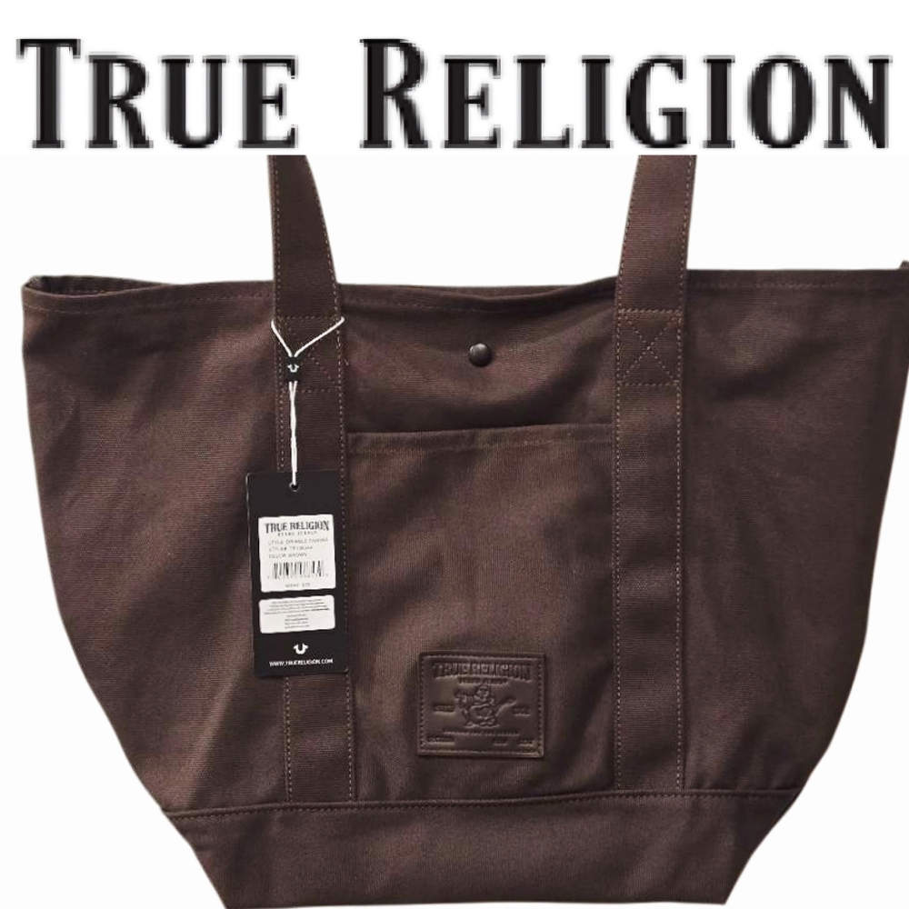 True Religion Dribble Canvas Tote Bag- Brown